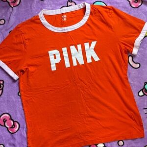 PINK ✨ Victoria's Secret Vibrant Orange Tee with White Accents size Large